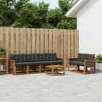 vidaXL Záhradná súprava gaučov s vankúšom 7 pcs Prírodná a čierna