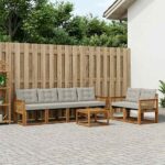 vidaXL Záhradná súprava gaučov s vankúšom 7 pcs Prírodná a svetlosivá