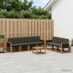vidaXL Záhradná súprava gaučov s vankúšom 8 pcs Prírodná a čierna