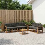 vidaXL Záhradná súprava gaučov s vankúšom 8 pcs Prírodná a čierna