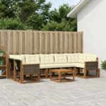 vidaXL Záhradná súprava gaučov s vankúšom 8 pcs Prírodná a krémová