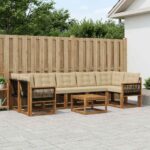 vidaXL Záhradná súprava gaučov s vankúšom 8 pcs Prírodná a béžová