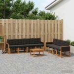 vidaXL Záhradná súprava gaučov s vankúšom 9 pcs Prírodná a čierna