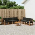 vidaXL Záhradná súprava gaučov s vankúšom 9 pcs Prírodná a čierna
