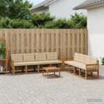 vidaXL Záhradná súprava gaučov s vankúšom 9 pcs Prírodná a béžová
