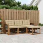 vidaXL Záhradná súprava gaučov s vankúšom 4 pcs Prírodná a béžová
