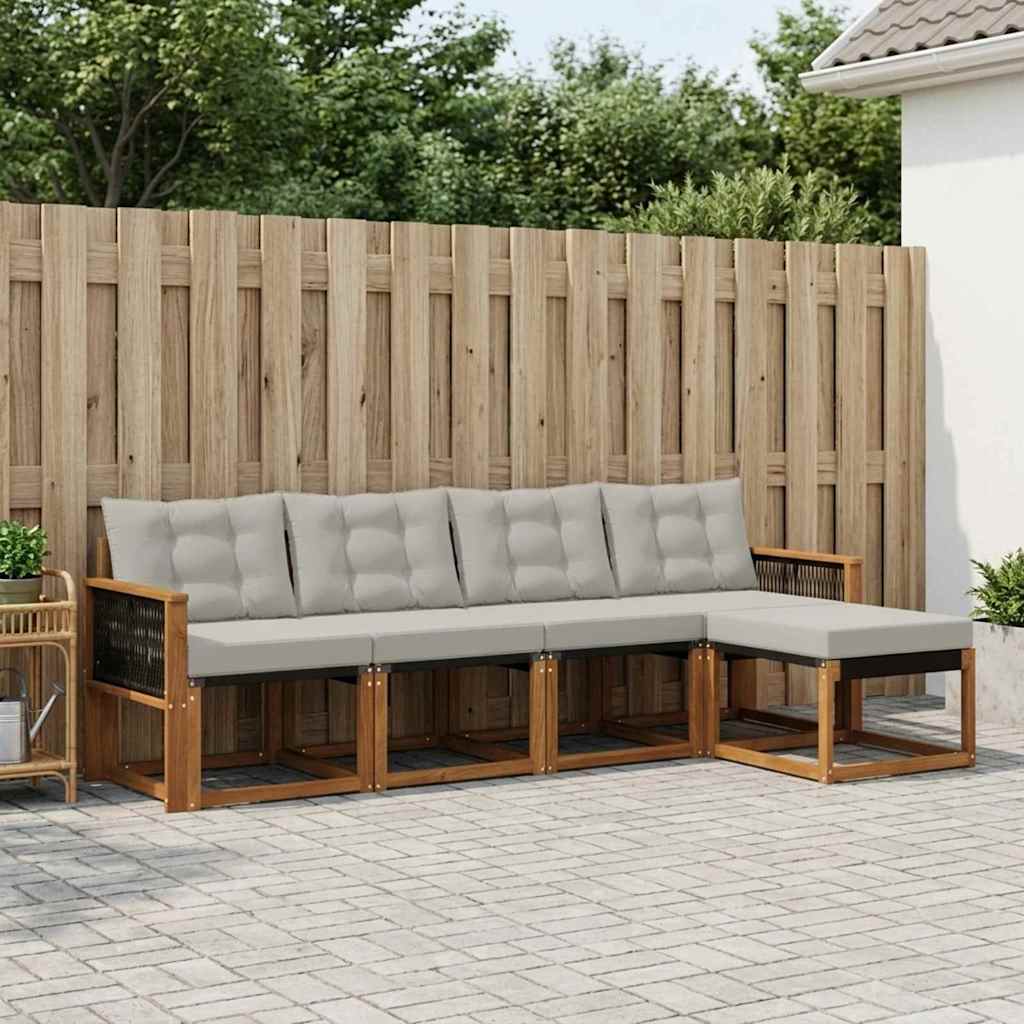 3381887_1.jpg vidaXL Záhradná súprava gaučov s vankúšom 5 pcs Prírodná a svetlosivá – Obrázok 1