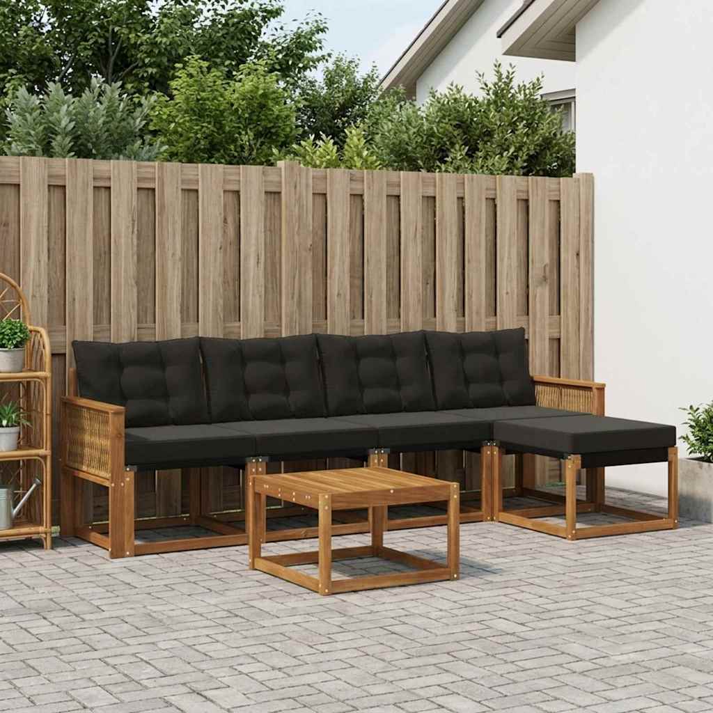 3381908_1.jpg vidaXL Záhradná súprava gaučov s vankúšom 6 pcs Prírodná a čierna – Obrázok 1