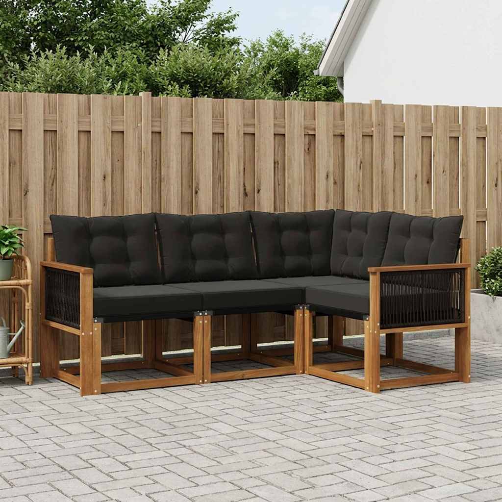 3381920_1.jpg vidaXL Záhradná súprava gaučov s vankúšom 4 pcs Prírodná a čierna – Obrázok 1