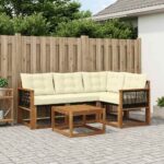 vidaXL Záhradná súprava gaučov s vankúšom 5 pcs Prírodná a krémová