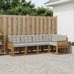 vidaXL Záhradná súprava gaučov s vankúšom 5 pcs Prírodná a svetlosivá