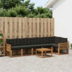 vidaXL Záhradná súprava gaučov s vankúšom 7 pcs Prírodná a čierna