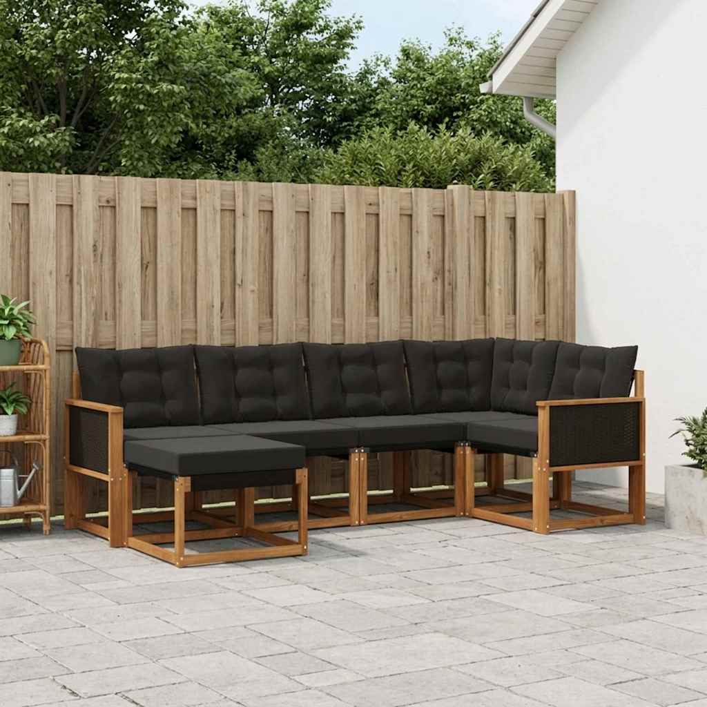 3382056_1.jpg vidaXL Záhradná súprava gaučov s vankúšom 6 pcs Prírodná a čierna – Obrázok 1