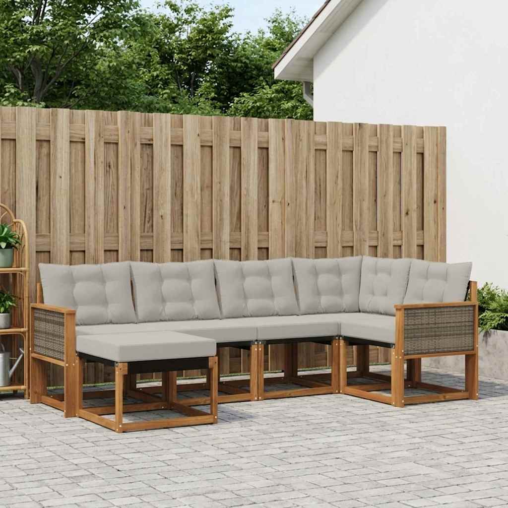 3382059_1.jpg vidaXL Záhradná súprava gaučov s vankúšom 6 pcs Prírodná a svetlosivá – Obrázok 1
