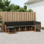 vidaXL Záhradná súprava gaučov s vankúšom 7 pcs Prírodná a čierna