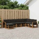 vidaXL Záhradná súprava gaučov s vankúšom 8 pcs Prírodná a čierna