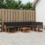 vidaXL Záhradná súprava gaučov s vankúšom 9 pcs Prírodná a čierna