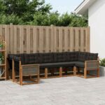 vidaXL Záhradná súprava gaučov s vankúšom 7 pcs Prírodná a čierna