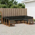 vidaXL Záhradná súprava gaučov s vankúšom 9 pcs Prírodná a čierna