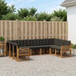 vidaXL Záhradná súprava gaučov s vankúšom 9 pcs Prírodná a čierna