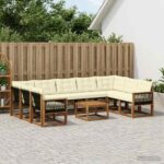 vidaXL Záhradná súprava gaučov s vankúšom 10 pcs Prírodná a krémová