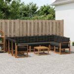 vidaXL Záhradná súprava gaučov s vankúšom 10 pcs Prírodná a čierna