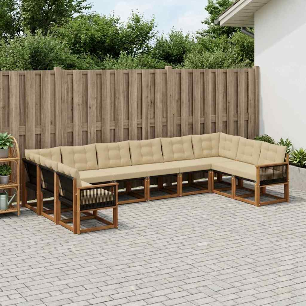 3382241_1.jpg vidaXL Záhradná súprava gaučov s vankúšom 10 pcs Prírodná a béžová – Obrázok 1