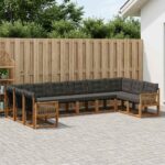 vidaXL Záhradná súprava gaučov s vankúšom 10 pcs Prírodná a čierna