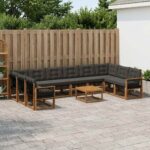 vidaXL Záhradná súprava gaučov s vankúšom 11 pcs Prírodná a čierna