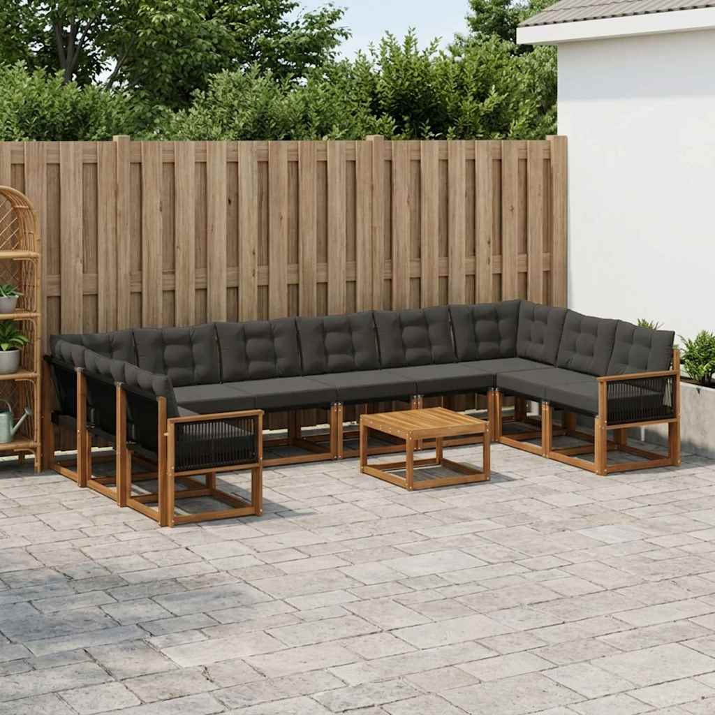 3382256_1.jpg vidaXL Záhradná súprava gaučov s vankúšom 11 pcs Prírodná a čierna – Obrázok 1