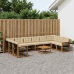 vidaXL Záhradná súprava gaučov s vankúšom 11 pcs Prírodná a béžová