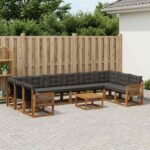 vidaXL Záhradná súprava gaučov s vankúšom 11 pcs Prírodná a čierna