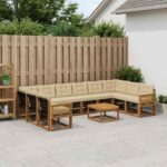 vidaXL Záhradná súprava gaučov s vankúšom 11 pcs Prírodná a béžová