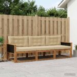 vidaXL Záhradná súprava gaučov s vankúšom 3 pcs Prírodná a béžová