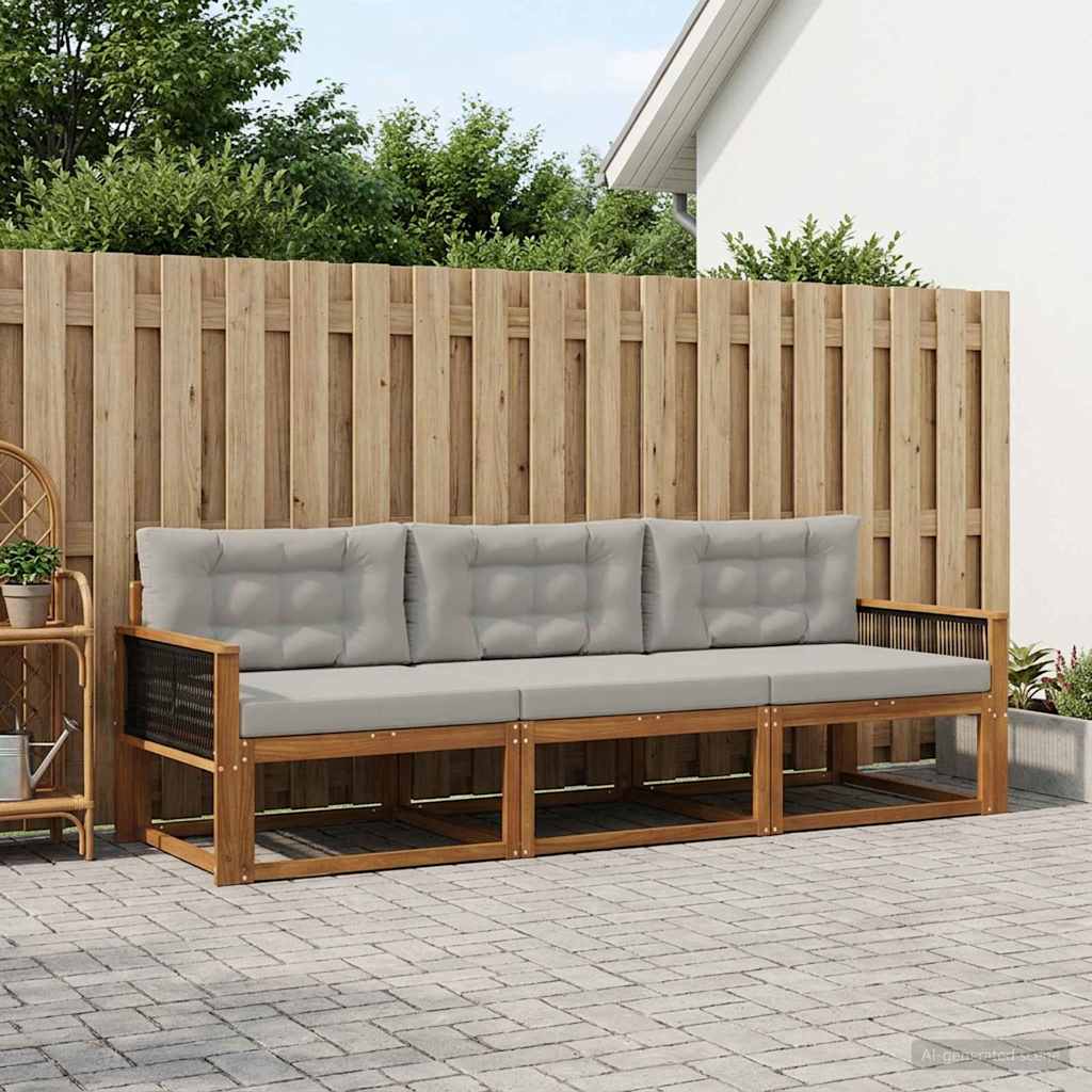 3382304_1.jpg vidaXL Záhradná súprava gaučov s vankúšom 3 pcs Prírodná a svetlosivá – Obrázok 1