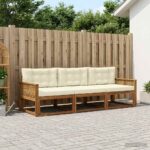 vidaXL Záhradná súprava gaučov s vankúšom 3 pcs Prírodná a krémová