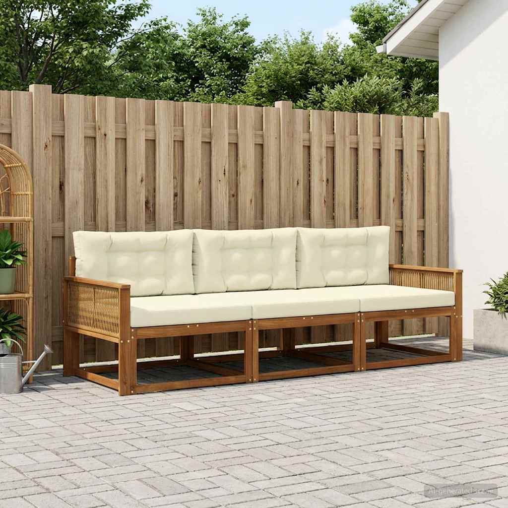 3382308_1.jpg vidaXL Záhradná súprava gaučov s vankúšom 3 pcs Prírodná a krémová – Obrázok 1