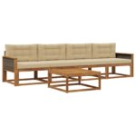 vidaXL Záhradná súprava gaučov s vankúšom 5 pcs Prírodná a béžová – Obrázok 2