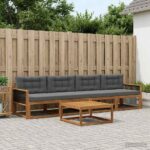 vidaXL Záhradná súprava gaučov s vankúšom 5 pcs Prírodná a antracitová