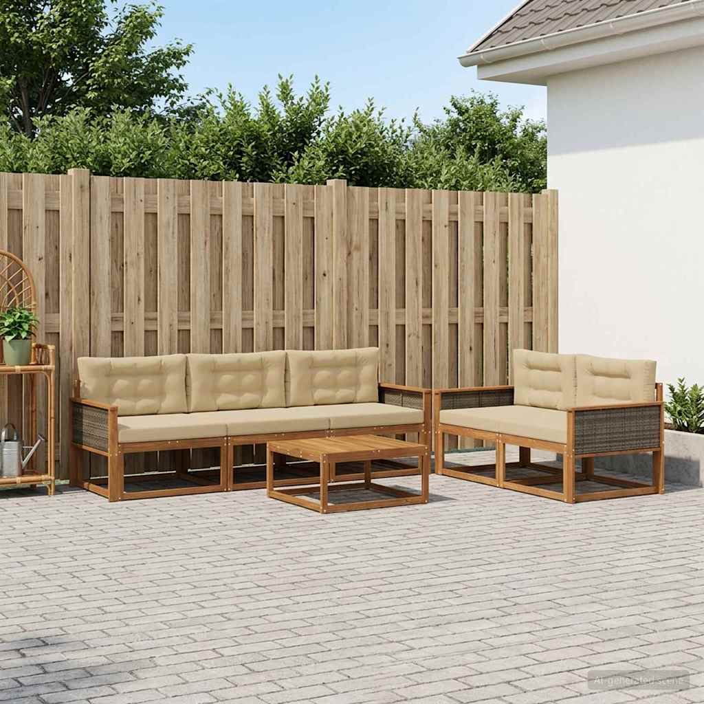 3382341_1.jpg vidaXL Záhradná súprava gaučov s vankúšom 6 pcs Prírodná a béžová – Obrázok 1