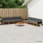 vidaXL Záhradná súprava gaučov s vankúšom 9 pcs Prírodná a antracitová