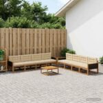 vidaXL Záhradná súprava gaučov s vankúšom 9 pcs Prírodná a béžová