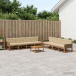 vidaXL Záhradná súprava gaučov s vankúšom 9 pcs Prírodná a béžová