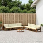 vidaXL Záhradná súprava gaučov s vankúšom 9 pcs Prírodná a krémová