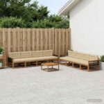 vidaXL Záhradná súprava gaučov s vankúšom 9 pcs Prírodná a béžová