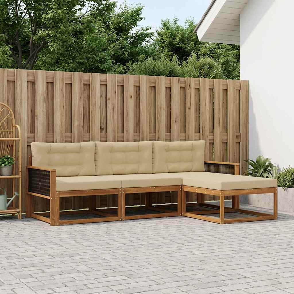 3382466_1.jpg vidaXL Záhradná súprava gaučov s vankúšom 4 pcs Prírodná a béžová – Obrázok 1