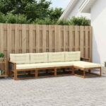 vidaXL Záhradná súprava gaučov s vankúšom 5 pcs Prírodná a krémová
