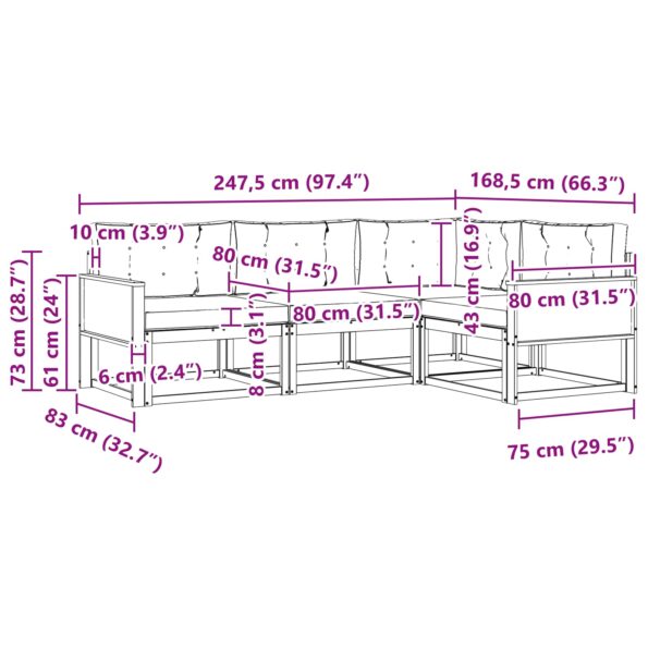 vidaXL Záhradná súprava gaučov s vankúšom 4 pcs Prírodná a krémová – Obrázok 7