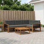 vidaXL Záhradná súprava gaučov s vankúšom 5 pcs Prírodná a antracitová