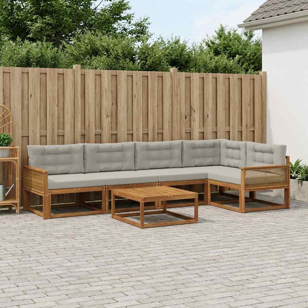 3382589_1.jpg vidaXL Záhradná súprava gaučov s vankúšom 6 pcs Prírodná a svetlosivá – Obrázok 1